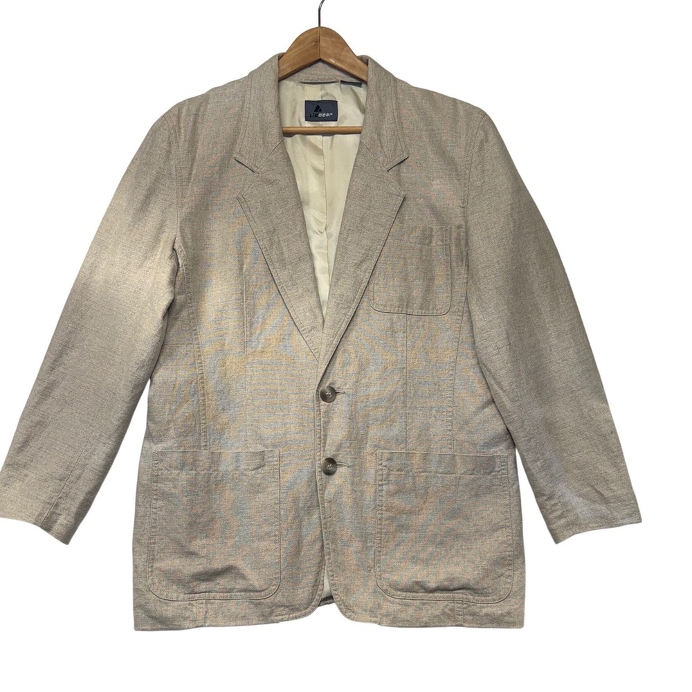Lizwear Womens Linen Cotton Blend Blazer Beige Oatmeal Two Button Jacket Size 10 - Picture 2 of 9